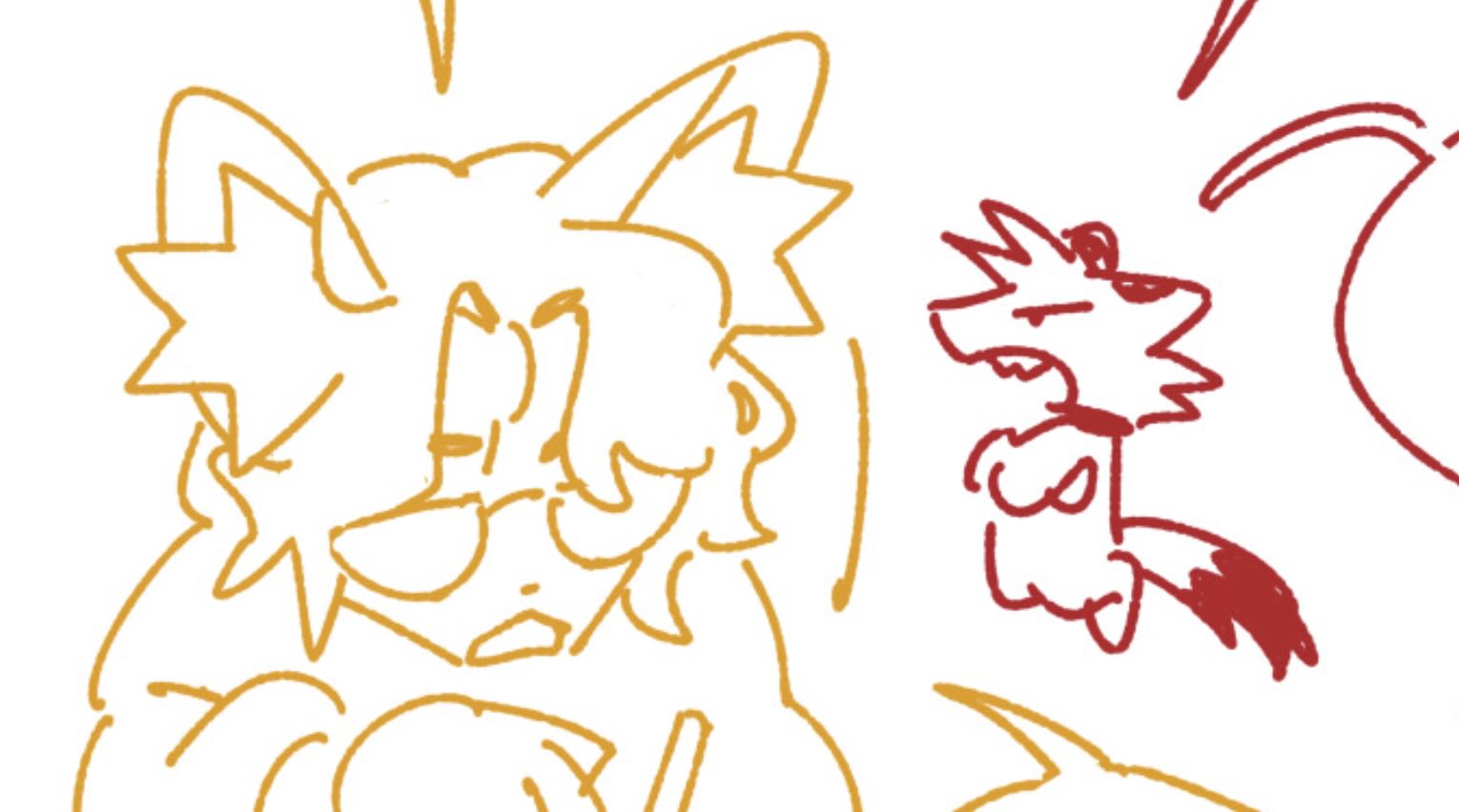 Two characters arguing. One is drawn in yellow, and the other is drawn in red. The yellow character is a cat, while the red character is a stoat.